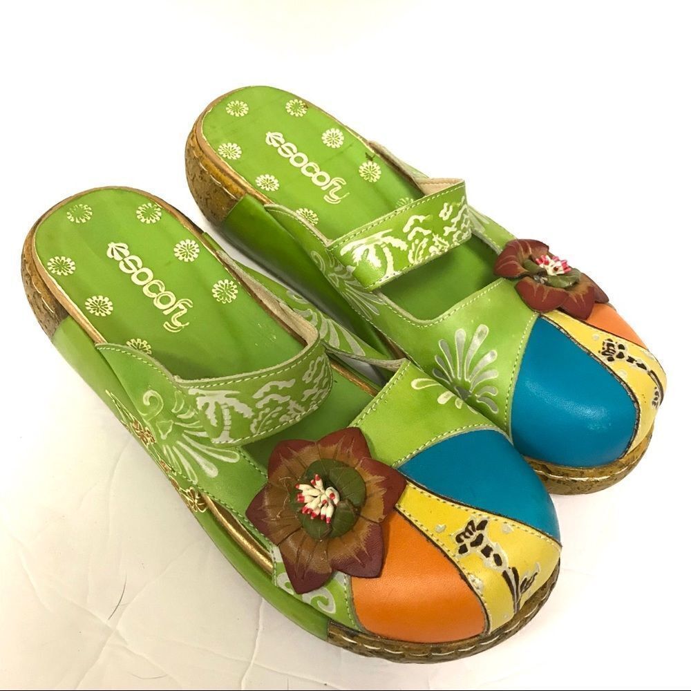 Socofy leather backless flower clog mule Size 41